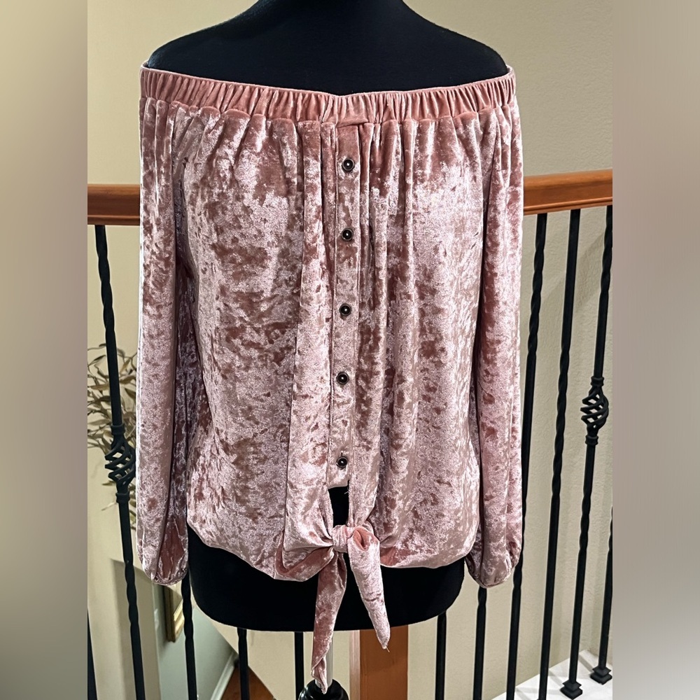 IJOAH Crushed Velvet OFF THE SHOULDER Blouse in Dusty Rose WOMEN SIZE L